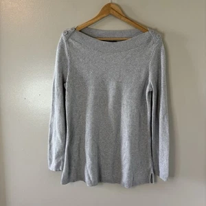 Talbots Gray Textured Sweater Long Sleeve Boatneck Pullover Buttons Sz Large - Picture 1 of 8