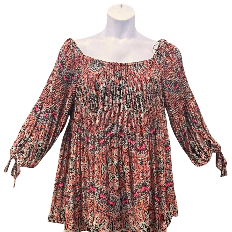 Túnica rosa + oliva para mujer talla 3X boho hipster indie acordeón caprichoso de gran tamaño Foto 1 de 4