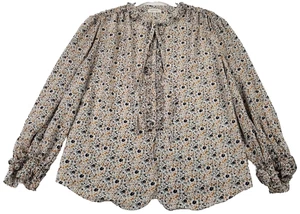 Max Studio Button Up Shirt Womens Medium Floral Neck Tie Long Sleeves Spring Top - Picture 1 of 12