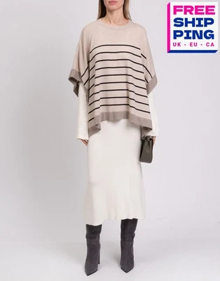 Poncho jersey Brunello Cucinelli cachemir seda y lana talla M a rayas PVP €1990 Foto 1 de 4