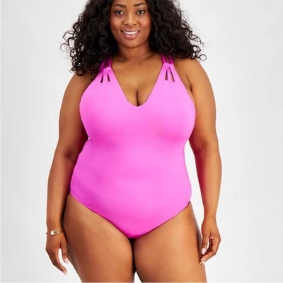 Becca Strappy One-Piece swimsuit vivid pink NWT Retail $158 - 2X - Image 1 of 4