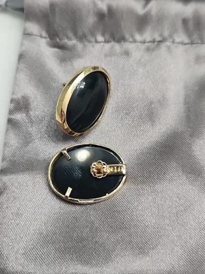 Pendientes grandes de oro amarillo de 14K de ónix negro cabujón ovalado 7,28 g Foto 1 de 4