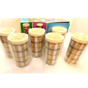 Vintage Tweed Plaid Acrylic Tumblers Glasses Hot Cold Set of 6 READ - Picture 1 of 10
