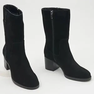 Vince Camuto Water Repellent Mid Shaft Suede Boots Zelcinna Black Size 8 Wide - Picture 1 of 4
