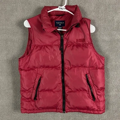 Chaleco Nautica Jeans Company Para Hombres Grande Rojo Abombado Cremallera Con Capucha Nylon Cálido Foto 1 de 4
