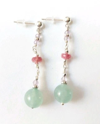 Orecchini pendenti in argento 925 con avventurina tormaline ametista ed ematite  - Immagine 1 di 4