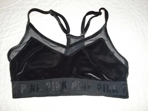 NWOT~VICTORIA SECRET PINK~BLACK~VELVET/SHEER~RACE BACK~ATHLETIC~SPORT BRA~Size S - Picture 1 of 7