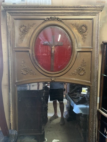 Mirror, French Style, Large, Gold Framed, Mirror With Crucifix, Vintage Cover