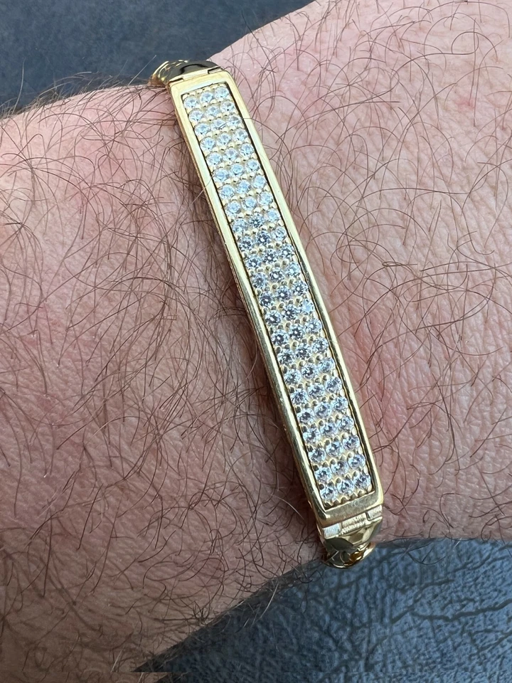 Men Presidential ID Bracelet 14k Gold Plated 925 Silver Iced CZ Hip Hopx - Image 1 of 4