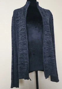 Calvin Klein Women's Size Small Gray Zip Up Cardigan Striped/Heather Cotton - Picture 1 of 11