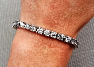 Brazalete tenis 14,75 ctw F SI3/I1 diamante redondo 4 puntas oro blanco 14k 6,5" - Imagen 1 de 3