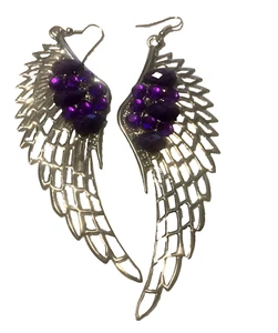 Pendiente colgante gota diamantes de imitación púrpura 4,5" de largo - Imagen 1 de 4