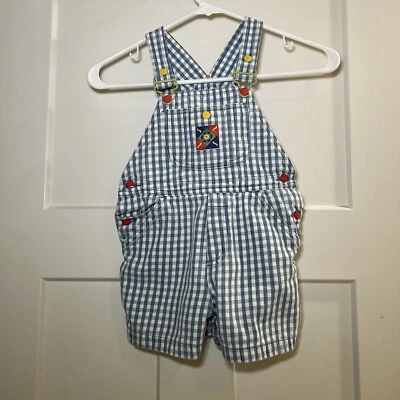 Macacão de beisebol Gymboree vintage 2T-3T pequeno 1970 esporte xadrez azul/branco - Imagem 1 de 4