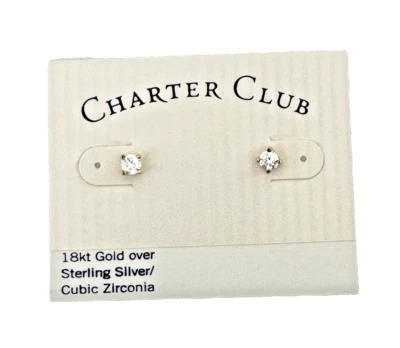 Pendientes de circonita cúbica de 1/4 quilate de oro de 18 quilates/plata de ley maciza corte brillante Foto 1 de 4