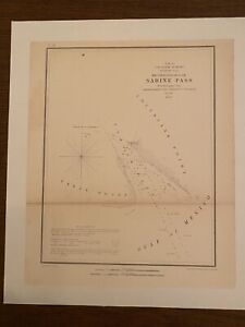 Rare 1853 ,US Survey Map, AD Bache. Sabine Pass Texas Point And Louisiana Point