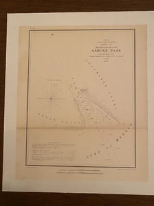Rare 1853 ,US Survey Map, AD Bache. Sabine Pass Texas Point And Louisiana Point - Picture 1 of 10