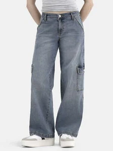 Women’s Cargo Slouchy Straight Leg Jeans 32” Inseam | Relaxed Fit Utility Denim - Picture 1 of 8