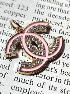 Chanel button PINK zip pull rhinestones gold tone 25 mm 1 pc - Picture 1 of 3
