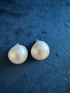Vintage Sterling Silver Earrings, Faux Pearl Clip Back Earrings - Picture 1 of 5