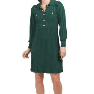 Nanette Lapore Green Rib Knit Pleated Skirt Polo Mini Sweater Dress Size L NWT - Picture 1 of 12