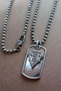 GUCCI Crest Dog Tag Plate Ball Chain Necklace Pendant Tom Ford Italy Silver 925 - Picture 1 of 15