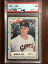 1988 Fleer — Star Stickers — Will Clark — 2nd Year — RARE pop 9 (all grades)