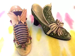 Scarpe in miniatura 4" FIGURINE set 2 pezzi vintage da collezione dettagli vittoriani - Foto 1 di 8