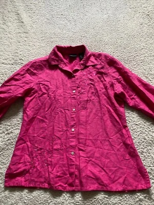 Laura Scott Women Embroidered Beaded 3/4 Sleeve Button-Up Shirt Pink Size 6 - Image 1 of 4