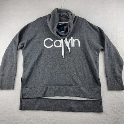 Calvin Klein Cowl Neck Fleece Pullover Sweatshirt Women Large Gray Spell Out NEW - Image 1 of 4