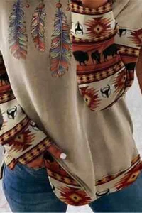 TRIBAL PRINT LONG SLEEVE TOP XL - Picture 1 of 5