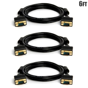 3 Pcs 6FT VGA SVGA HD15 Male to Male PC Monitor Video Cable Gold Plated Black - Picture 1 of 5
