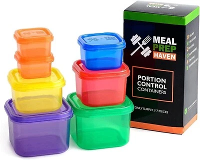 Kit de contenedor multicolor de control de porciones para preparación de comidas de 7 piezas con guía Foto 1 de 4