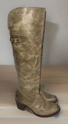 Frye Jane Tall Cuff Leather Boots Size 7.5 OTK Women 77594 Factory Distressed OK - Image 1 of 4