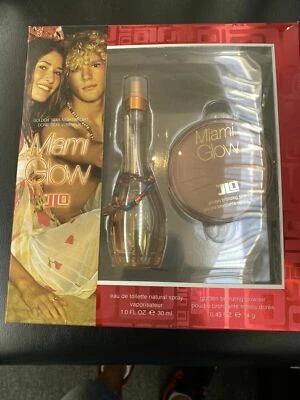 Jennifer Lopez Miami Glow EDT Toilette 2 piezas Set de regalo 1 oz Spray + Polvo de bronce Foto 1 de 4