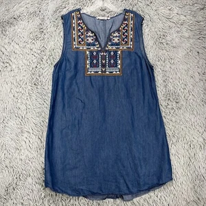Given Kale Shift Dress Women's Plus 1X Chambray Embroidered Boho Hippie Artsy - Picture 1 of 10