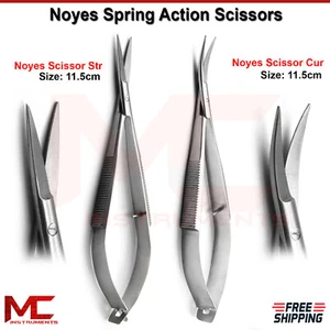 Micro Surgery Medical Spring Eye Micro Noyes Scissors Straight Curved Ophthalmic - Picture 1 of 3