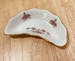 Vintage Dresden China - Floral Rose Crescent Vanity Trinket Dish Semi-porcelain - Picture 1 of 4