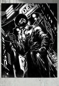 *Limited Edition* Fallout Nick Valentine Noir Lithographie 18" x 24" 198/400 - Bild 1 von 2