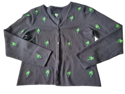 Etoile Palm Tree Embroidered Cardigan Womens Size M in Black - Image 1 of 4