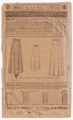 1914 1915 Vintage Sewing Pattern Very Rare 1910s Skirt Ladies Home Journal 8614 - Image 1 of 4