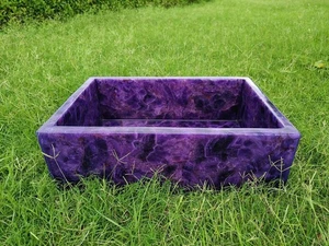 15" Square Amethyst Crystal Stone Sink – Handmade Luxury Textured Wash Basin - Picture 1 of 11