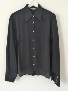 Ladies M&S 100% Silk Black Long Sleeve Shirt Blouse Top Size 18 - Imagen 1 de 6