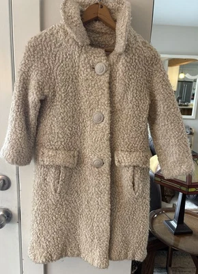 Vintage 1960’s Boucle Cream Wool Coat Jacket Girls Size M 10-12 Old Buttons - Image 1 of 4