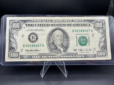 1993 $100 Federal Reserve Note B56588067A 💵 Old Design Small-Head Franklin Bill - Image 1 of 2