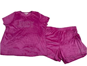 Juego de pijama Juicy Couture para dormir corto rosa talla grande 1X logotipo terciopelo suave M2Y - Imagen 1 de 6
