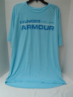 НОВЫЕ МУЖСКИЕ ПОД ARMOUR СВЕТЛО-СИНИЙ СВОБОДНОГО КРОЯ РУБАШКА W/СИНИЙ WORDMARK ЛОГОТИП РАЗМЕР XLT - Изображение 1 из 4