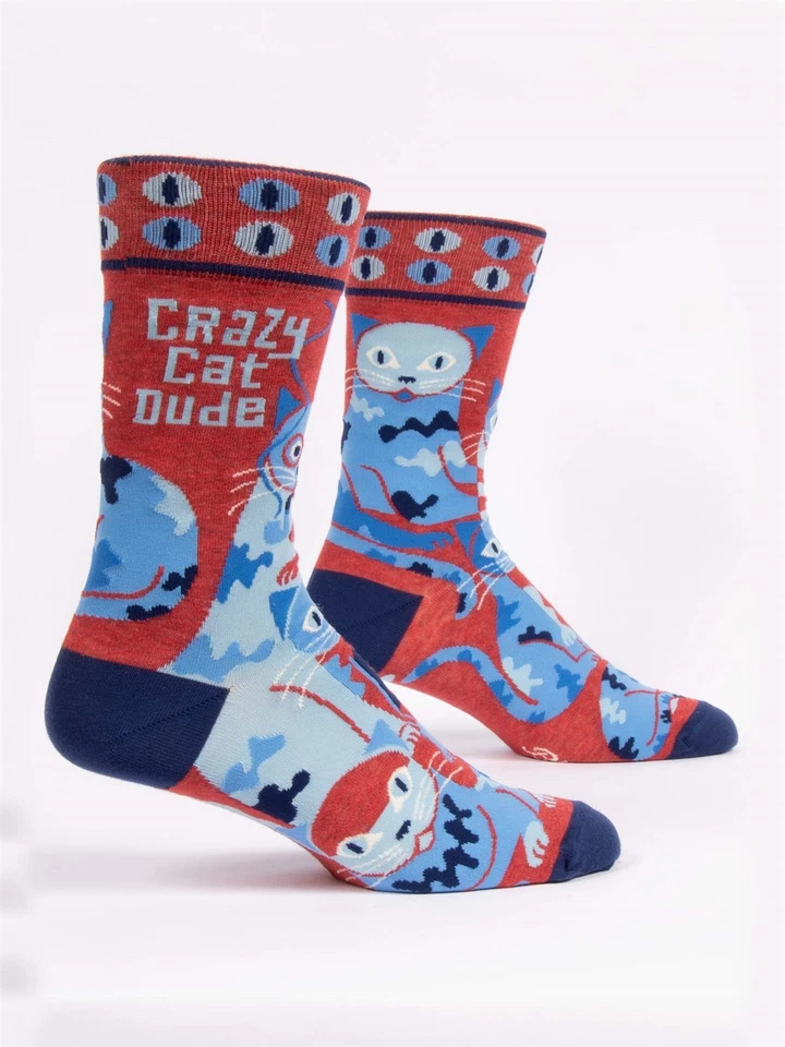  Calcetines azules Q para hombre Crazy Cat Dude talla 7-12 gatos rojo azul Foto 1 de 2