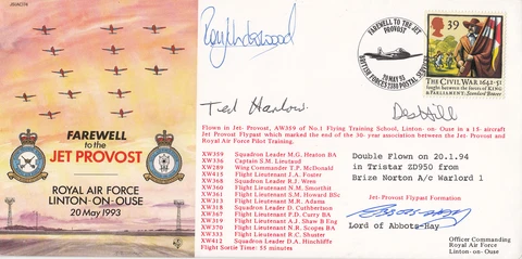 Rare reflown AC74dR Farewell to the Jet Provost.Signed R Underwood Pilot 360 Sqn Cover