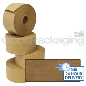 36 x Rotoli Di Nastro Attiva Acqua Carta Gommata RINFORZATA 70mm x 100M, 130gsm - Foto 1 di 5
