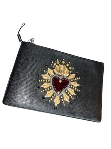 Dolce & Gabbana Heart Patch Leather Zipped Medium Pouch, New , Box & Dust Bag - Picture 1 of 13